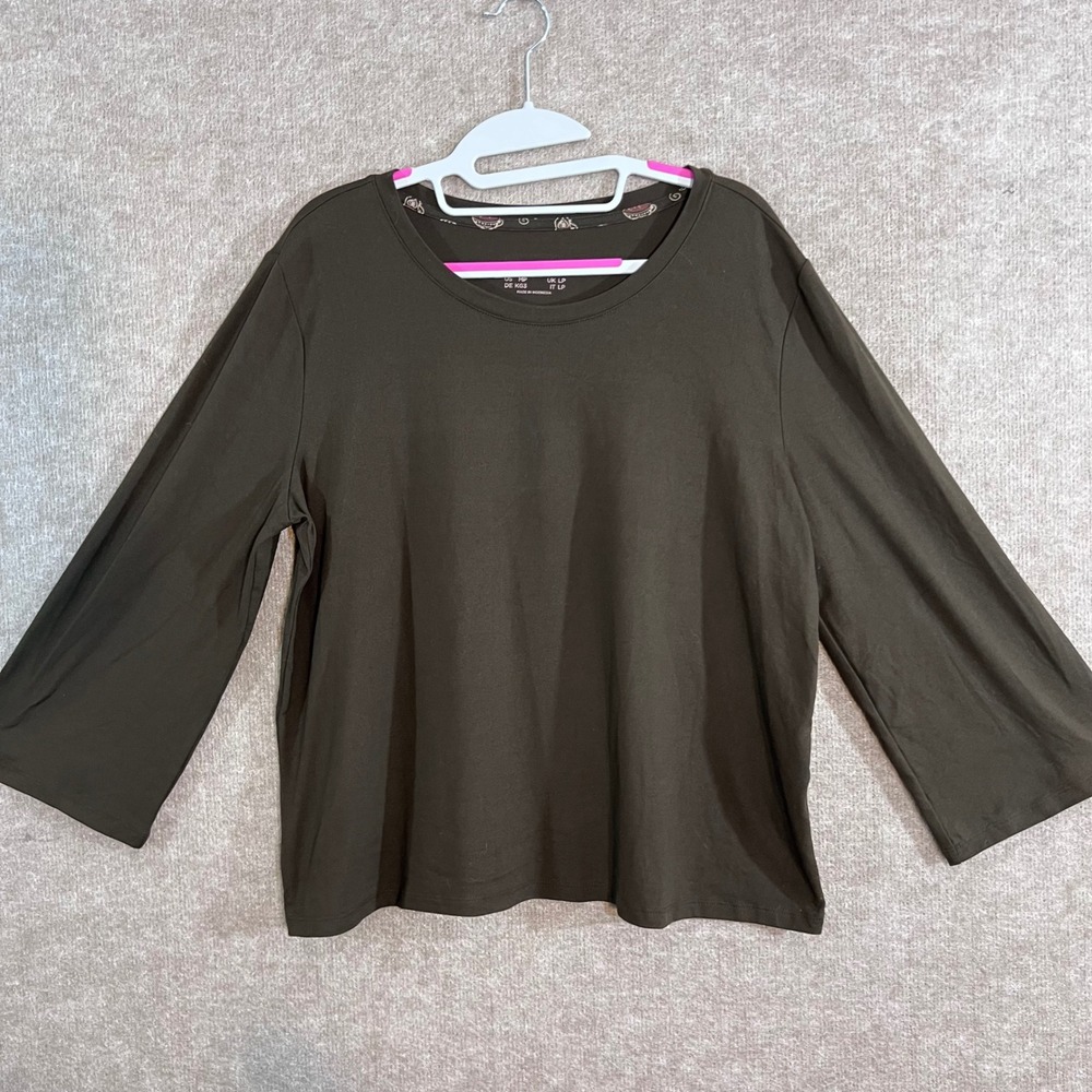 AnyBody Long Sleeve Top Womens MP Brown Crew Neck Stretch Casual Loungewear